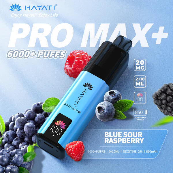 Buy Hayati Pro Max 6000+ puffs Vape in Blue Sour Raspberry Flavour – Sweet and Tart with fast Delivery Across Leamington Spa & the UK