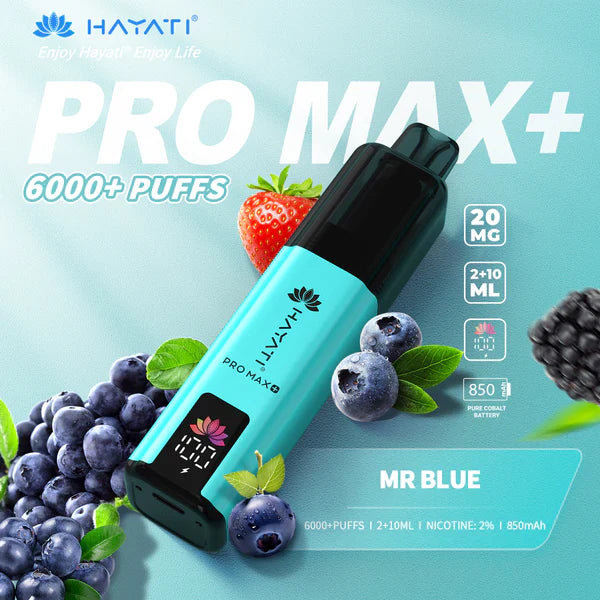 Order Hayati Pro Max 6000+ Puffs Vape in Mr Blue Flavour – fast delivery to Leamington Spa, Warwickshire, Coventry & Nationwide UK