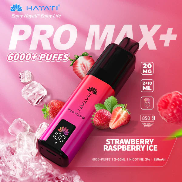 Order Hayati Pro Max 6000+ puffs Strawberry Raspberry Ice – Sweet and Cool Flavour with fast and quickly delivery to Leamington Spa, Coventry & the UK